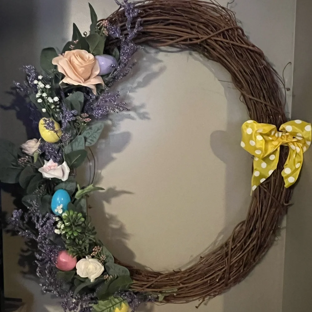Spring Floral Wreath with Yellow Bow